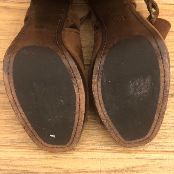 Frye Dani Shield Sling Peep Toe Ankle leather suede cognac tan Booties, 9.5 - Picture 11 of 16